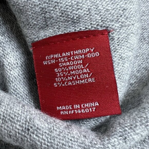n:PHILANTHROPY Sweater Wool Cashmere Blend‎ Distressed Sleeve Gray Size Medium - Picture 7 of 10